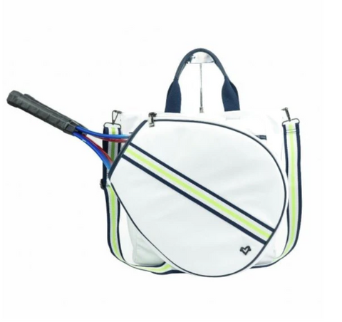 white and navy tennis bag with removable racket case at maeree