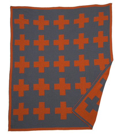 in2green orange and gray swiss cross reversible throw blanket at maeree