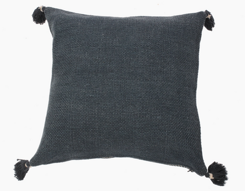 basket weave tasseled slate blue pillow from raine and humble
