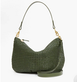 clare v army green woven rattan leather moyen messenger bag at maeree