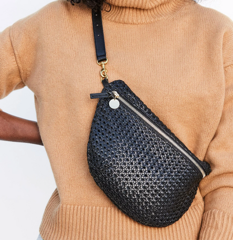 Clare V. Fanny Pack in Black Rattan