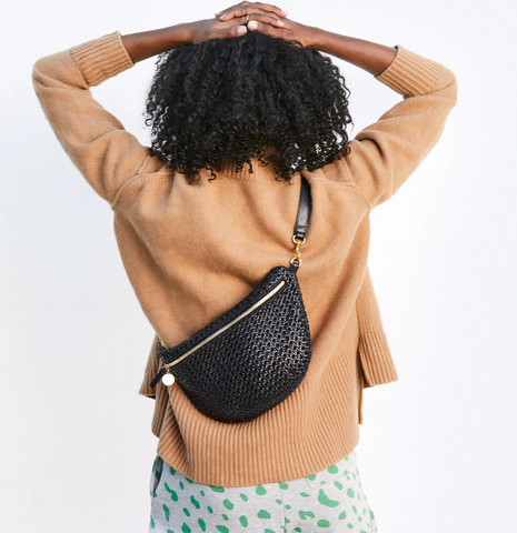 Clare V. Fanny Pack in Black Rattan