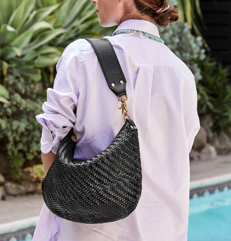 Clare V. Woven Zig-zag Midi Sac in Black