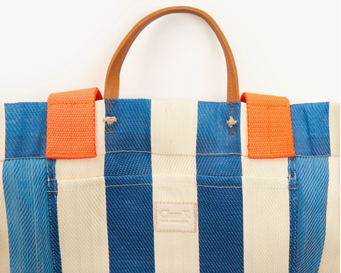 Clare V. Striped Leather-Trim Tote - Blue Totes, Handbags - W2433329