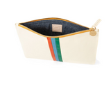 clare v white clutch with stripes at maeree