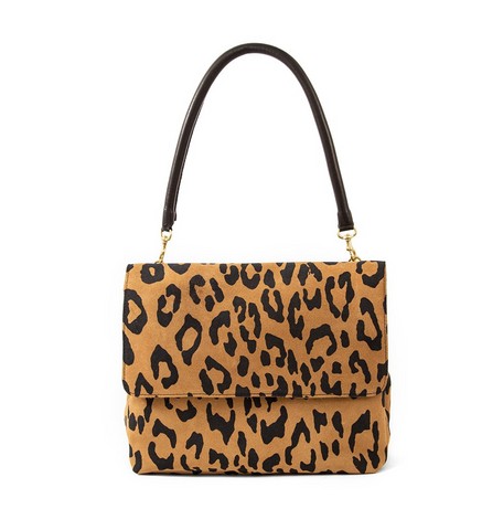 CLARE V. Midi Sac Animal Leopard Print Leather Shoulder Bag Cat