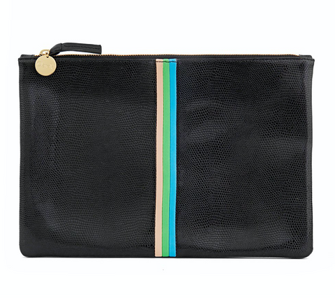 Black Lizard Stripe Flat Clutch – maeree