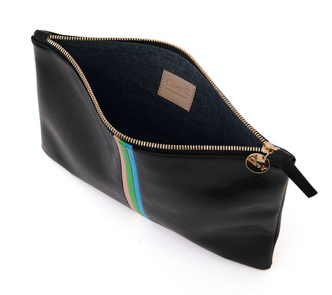 leather striped clutch bag