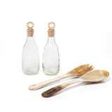 glass oil and vinegar decanter with horn salad servers at maeree