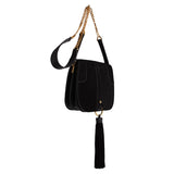 avgvs black suede tasseled saddle bag at maeree