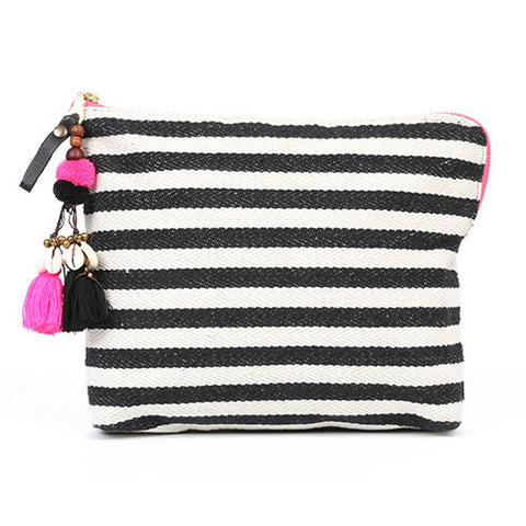 JADEtribe black and white striped valerie beach clutch at maeree