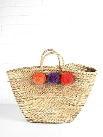 bohemia beach tote with pom poms at maeree