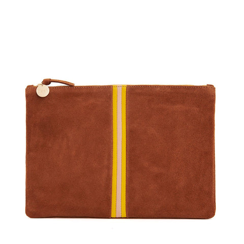 clare v chestnut suede flat clutch at maeree