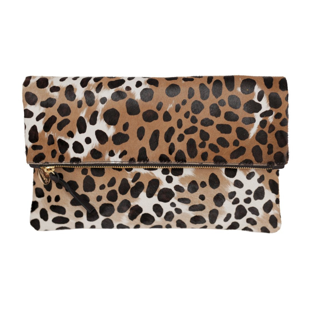 Cheetah Hair on Hide Leather Foldover Clutch & Crossbody