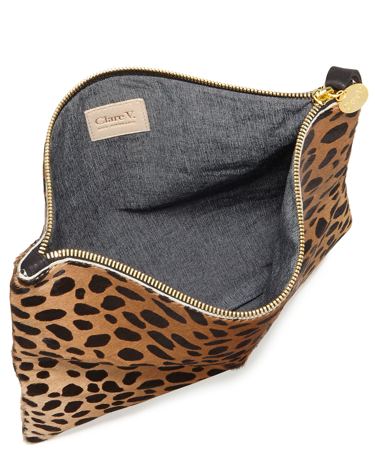 Clare V. Leopard Hair on Foldover Clutch Tan