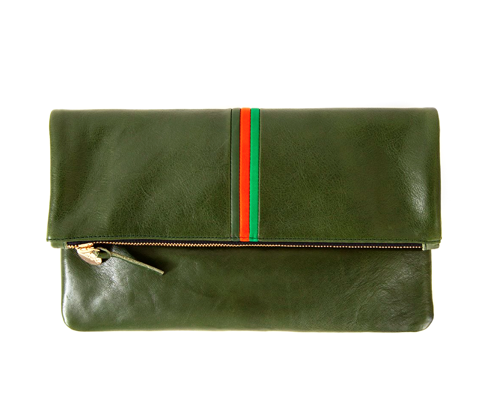 Loden Stripe Foldover Clutch – maeree