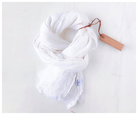 Celina Mancurti white linen scarf at maeree