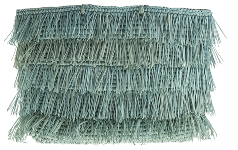 Isabella Fringe Straw Clutch, Aqua